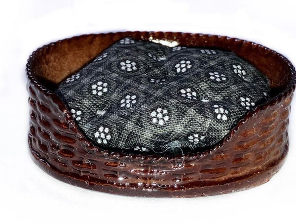 Dollhouse Bed for Cat or Dog, Miniature Pet Bed with Black and White Cushion