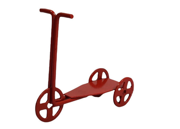 Miniature Red Scooter, Dollhouse Miniature, 3 Wheel Scooter, Outdoor Fun, Fairy Garden Accessory