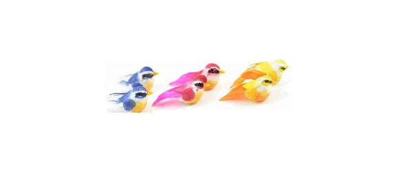 6 Miniature Birds on a Wire, Set of Blue, Pink and Yellow Birds for Crafts and Decor