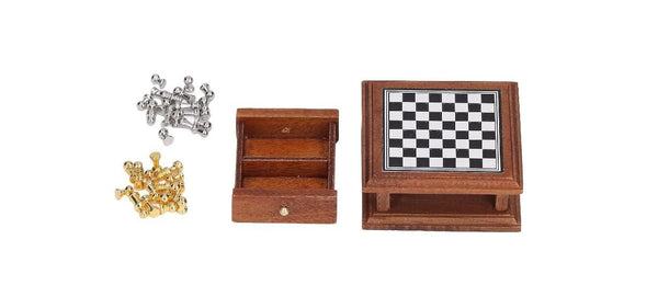 Miniature Chess Set, Wooden Dollhouse Chess Set, Gift for Chess Players