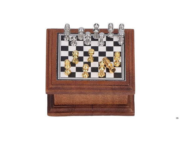 Miniature Chess Set, Wooden Dollhouse Chess Set, Gift for Chess Players