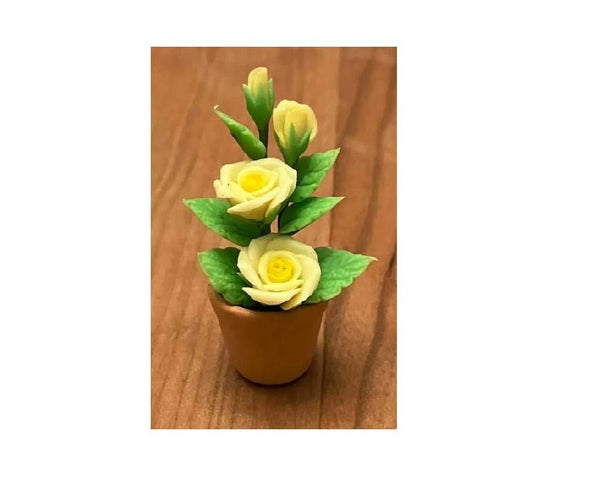 Artificial Yellow Roses, Yellow Flowers in a Pot, Miniature Rose Plant, Dollhouse Roses