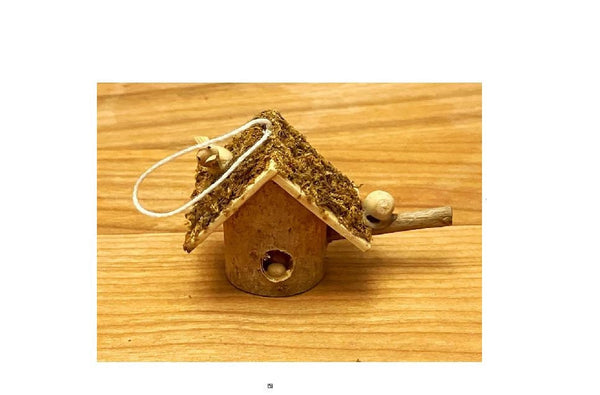 Miniature Wooden Birdhouse, Fairy Garden Birdhouse with Moss Roof