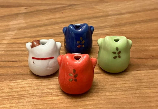 Set of 4 Smiling Dollhouse Cats, Colorful Miniature Lucky Cats, Round Cat Figurines