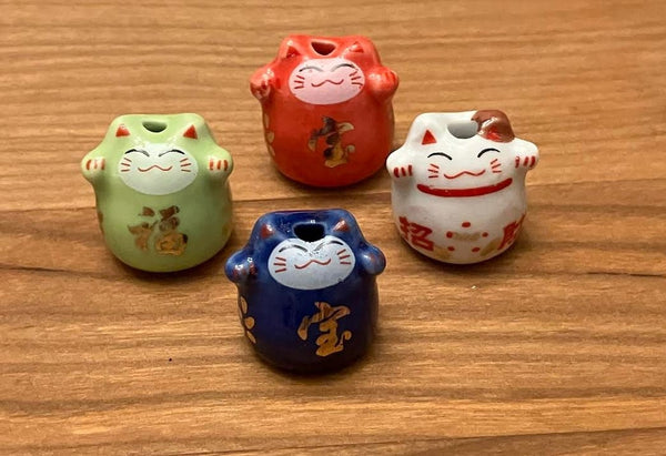 Set of 4 Smiling Dollhouse Cats, Colorful Miniature Lucky Cats, Round Cat Figurines