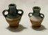 Pair of Green and Brown Dollhouse Pottery Jars, Miniature Glazed Urns with Handles, 1:12 Scale