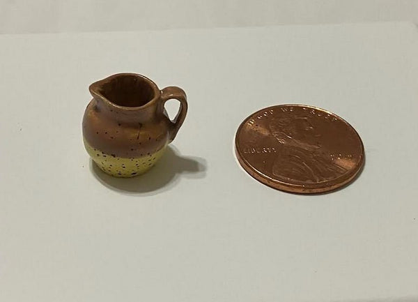 Miniature Brown and Yellow Jug, Dollhouse Pottery Jar, Fairy Garden Jar, 1:12 Scale