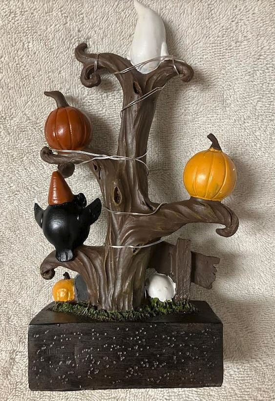 Halloween Tree Miniature, LED Spooky Tree, Fall Fairy Garden, Halloween Tabletop Figurine