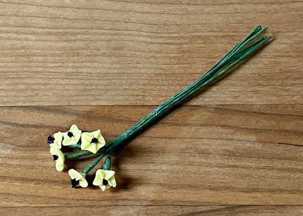 Miniature Artificial Yellow Flower Stems, 6 Single Stem Yellow Flowers, Dollhouse Flowers with 4