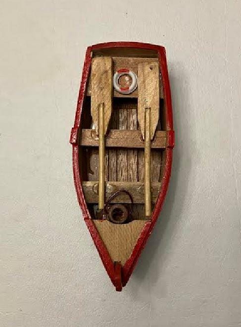 Miniature Red and White Rowboat, Fairy Garden Boat, Gift for Fisherman, Lake Theme Cake Topper