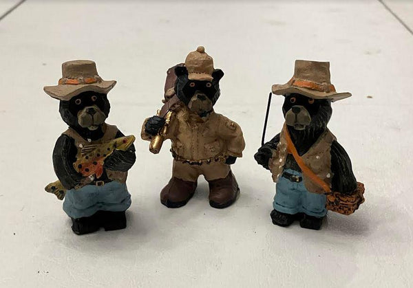 Miniature Bear Fishermen, Fairy Garden Outdoor Bears, Set of 3 Bears