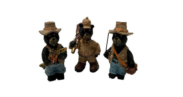 Miniature Bear Fishermen, Fairy Garden Outdoor Bears, Set of 3 Bears