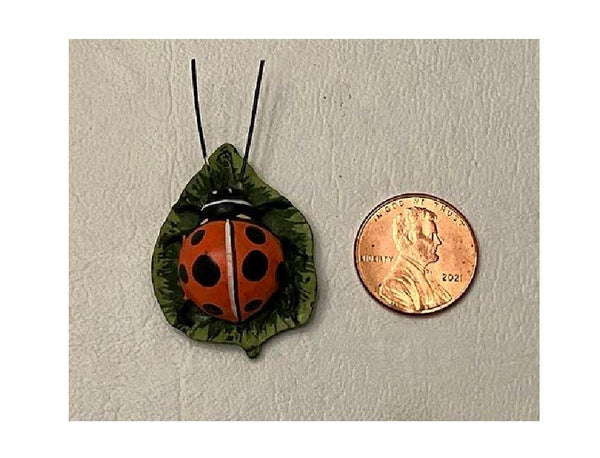 Miniature Red Ladybug on a Leaf, Fairy Garden Ladybug, Ladybird Cake Topper