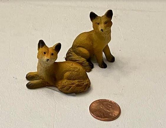 Pair of Miniature Foxes, Fairy Garden Animals, Animal Cake Topper