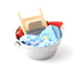 Miniature Fairy Garden Dollhouse Wash Tub + Mini Washboard + Red and Blue Fabric