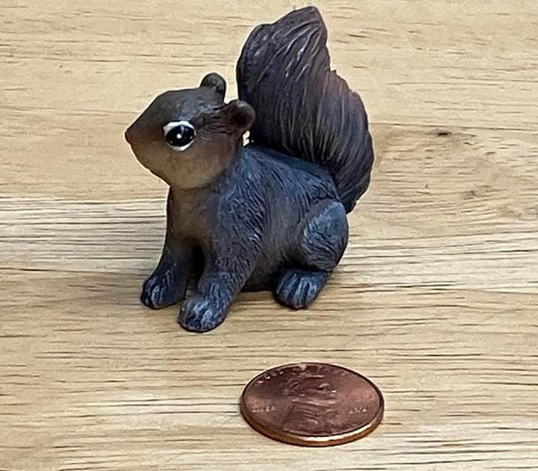 Miniature Squirrel Figurine, Brown and Gray Squirrel. Forest Animal Cake Topper