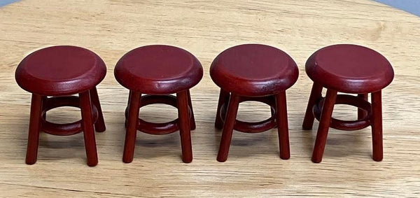 Set of 4 Miniature Red Stools, Dollhouse Red Wood Stools, Miniature Stools