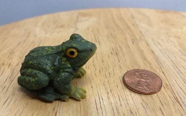 Miniature Green Frog with Yellow Eyes, Fairy Garden Frog, Frog Cake Topper