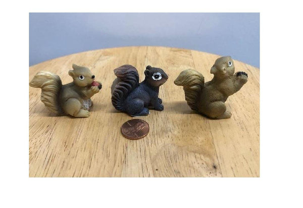 Set of 3 Miniature Squirrels, Fairy Garden Woodland Animal Trio, Squirrel Cake Toppers