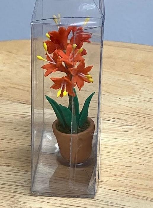 Miniature Artificial Orange Lilies in a Pot, Dollhouse Orange Flowers