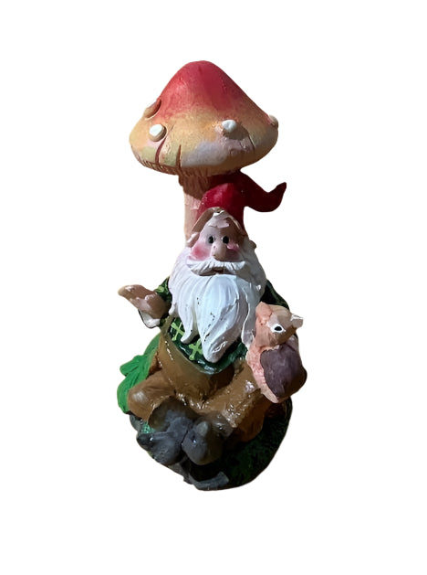 Miniature Gnome Holding a Snail, Fairy Garden Gnome, 3.5