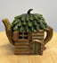 5" Miniature Log Cabin Teapot House with a Leafy Green Roof
