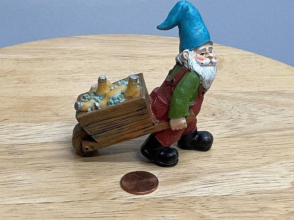 Fairy Garden Gnome with a Beer Cart, Beer Wagon Gnome