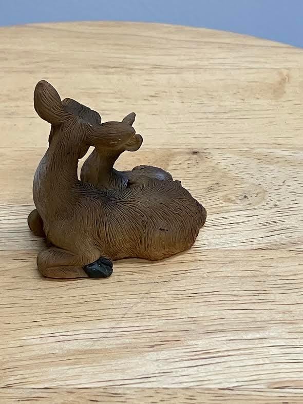 Miniature Mother Deer Sitting with Her Fawn, Fairy Garden Deer, Deer Cake Topper