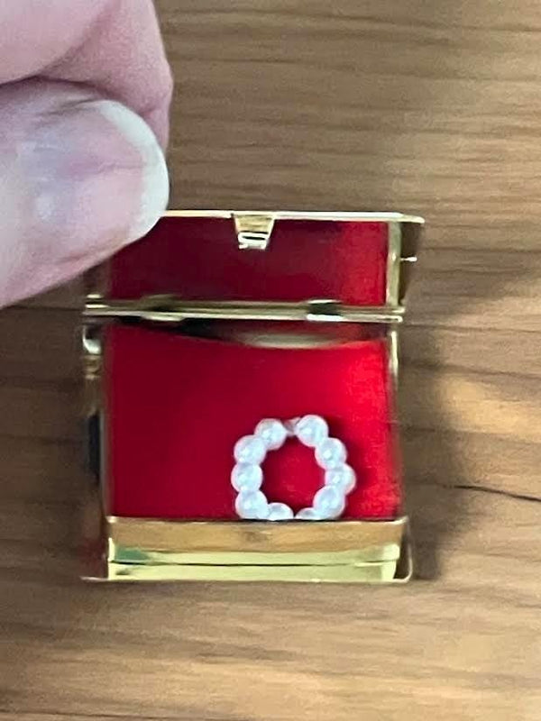 Dollhouse Jewelry Box, Miniature Gold Jewelry Box with Mini Pearl Necklace