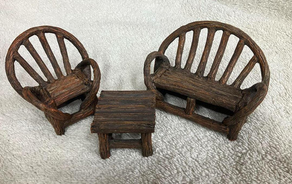Miniature Mountain Furniture, Appalachian Bench, Chair & Table, Fairy Garden Furniture