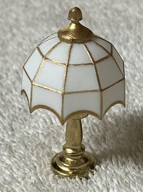 Dollhouse Miniature White & Gold Tiffany Lamp