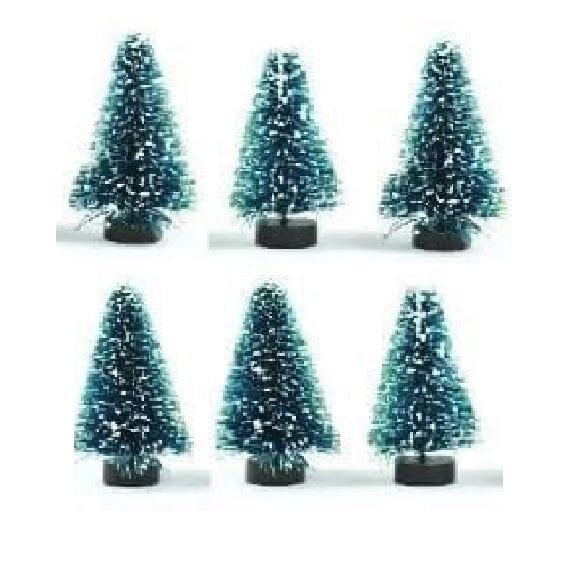2" Miniature Artificial Pine Trees with Snow-Set of 6, Winter Fairy Garden Trees