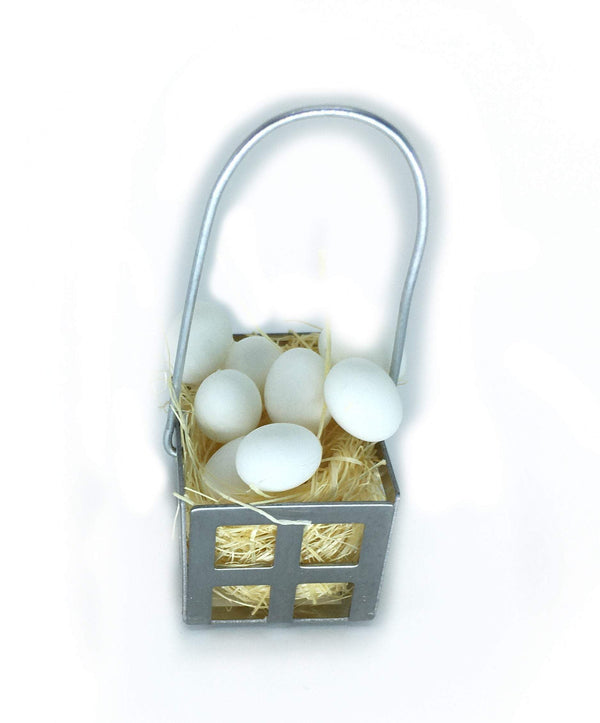 Miniature Farm Eggs In Metal Basket