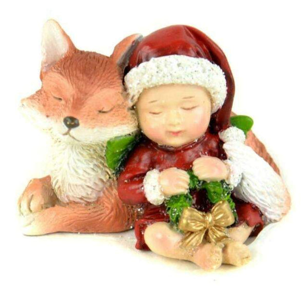 Miniature Christmas Baby Snuggling Fox Figurine
