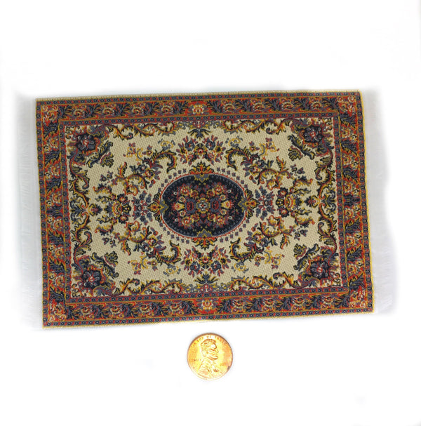 Dollhouse Miniature Cream, Blue and Red Oriental Rug