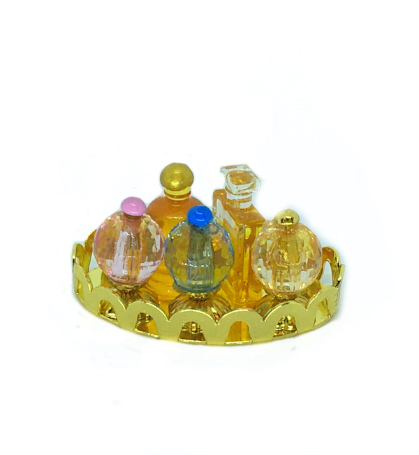 Miniature Bathroom or Bedroom Vanity Tray, Dollhouse Perfume Bottles in Pastel Colors, Shadow Box Perfume Bottles