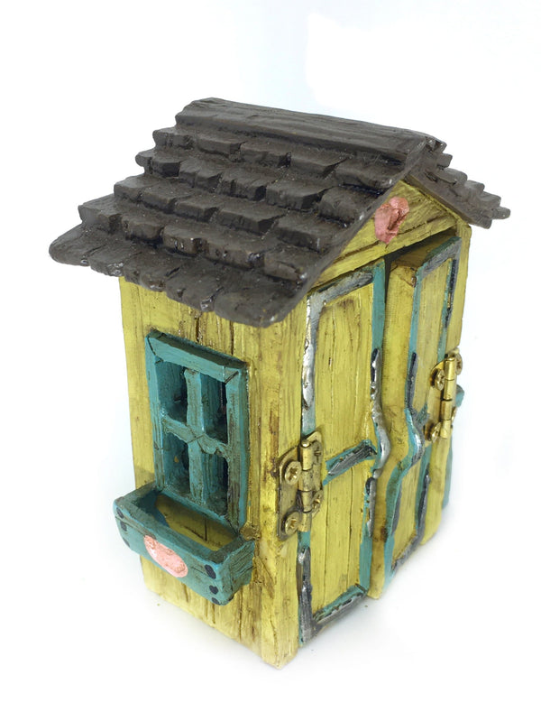 Yellow Fairy Garden Shed, 3" Shed with Garden Tools, Mini Fairy Garden Shed, Terrarium Accessory