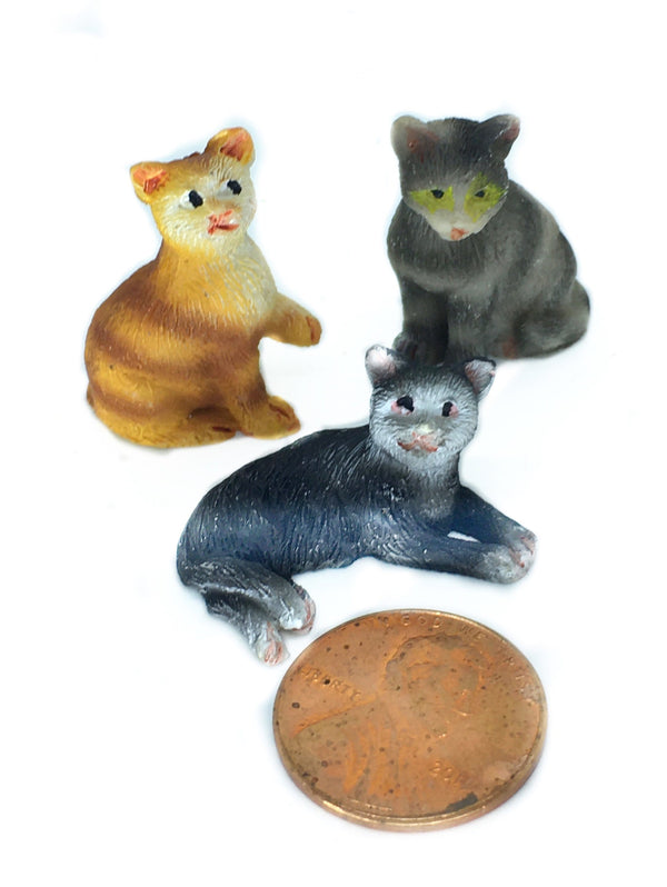 Miniature Cats, Set of 3 Cats, 1" Striped Cats, Shadow Box Kittens, Dollhouse Cats
