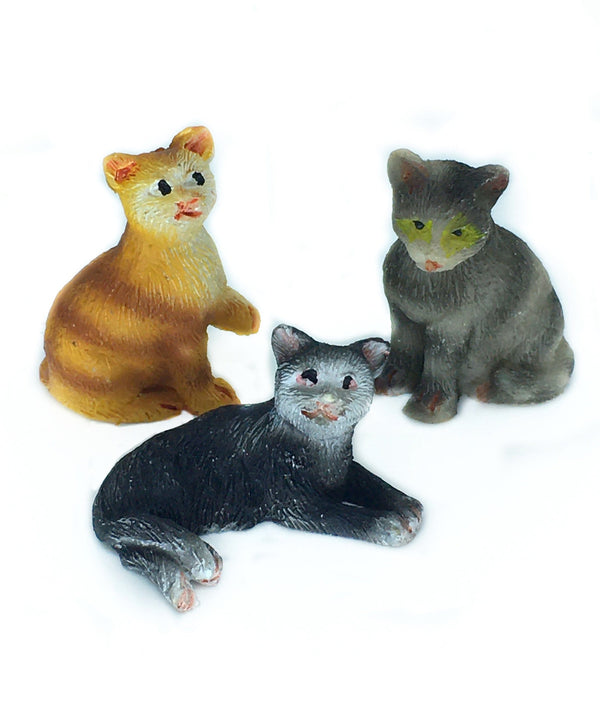 Miniature Cats, Set of 3 Cats, 1&quot; Striped Cats, Shadow Box Kittens, Dollhouse Cats