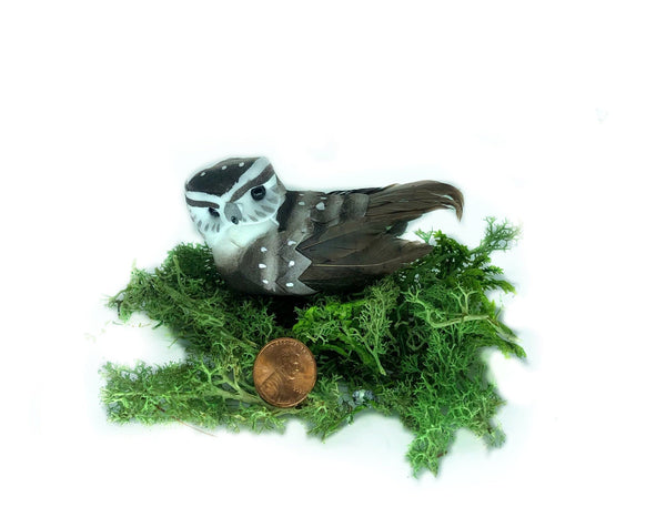 Miniature Owl, Brown and White Owl on a Clip, Fairy Garden Bird