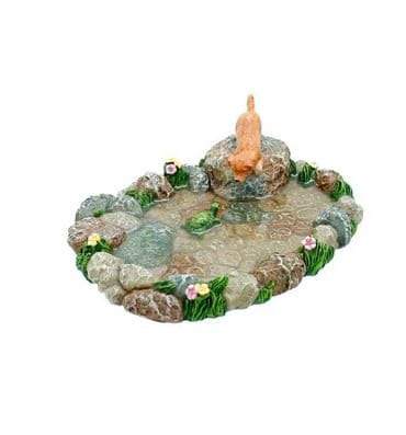Puppy at the Pond, Stone Pond with Dog and Turtle, Fairy Garden Water Feature