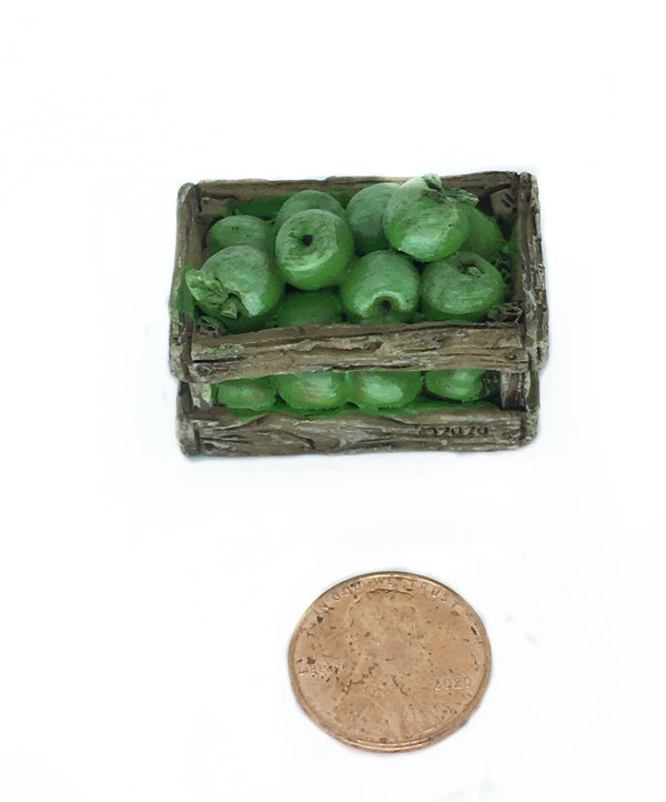 Miniature Apple Crate, Green Apple Basket, Farm Fruit Crate,  Dollhouse Apples