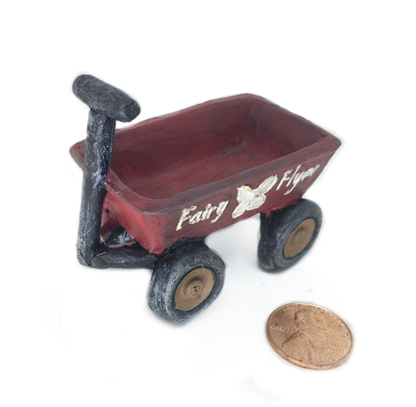 Miniature Red Wagon, 'Fairy Flyer' Wagon, Fairy Garden Resin Wagon