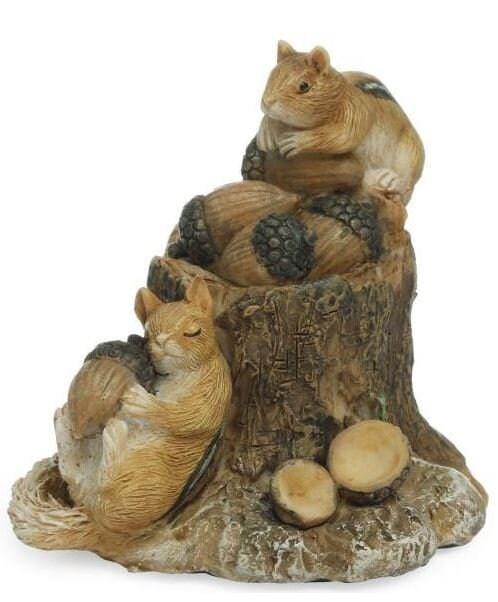 Miniature Squirrels and Acorns Figurine, Brown Squirrels, Miniature Woodland Animals