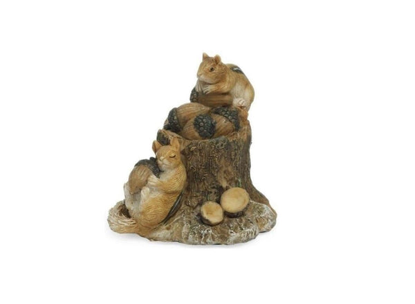 Miniature Squirrels and Acorns Figurine, Brown Squirrels, Miniature Woodland Animals