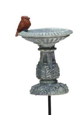 Miniature Gray Bird Bath with A Red Bird, Fairy Garden Accessory