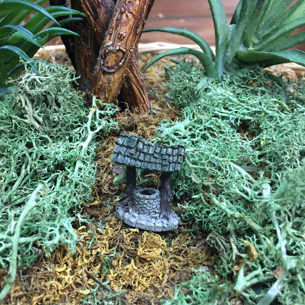 Micro Mini Well on a Pick, Well with Brown Shingled Roof, Terrarium Well