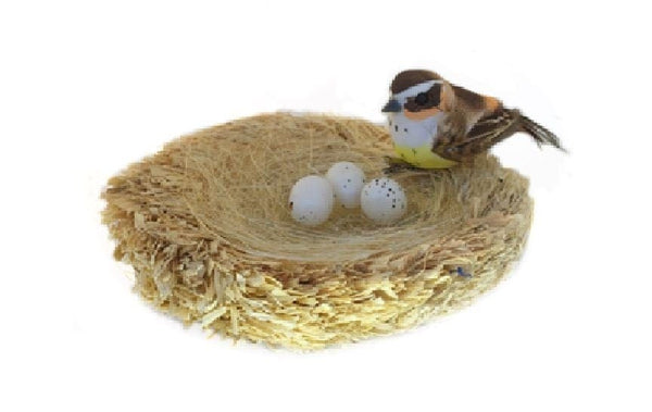 Choice of Yellow, Brown or Purple Bird with Eggs in a Nest, Artificial Spring Bird Nest Kit