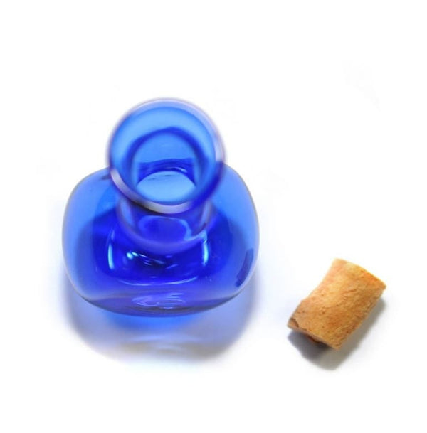 Dollhouse Blue Glass Bottle with Cork, Miniature Blue Bottle