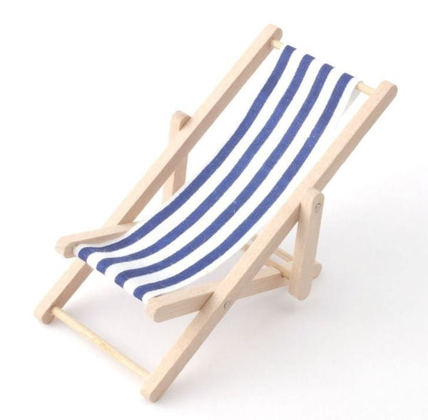 Choice of Miniature Striped Deck Chair, Red or Blue Striped Fairy Garden Chair, Dollhouse Yard Chair